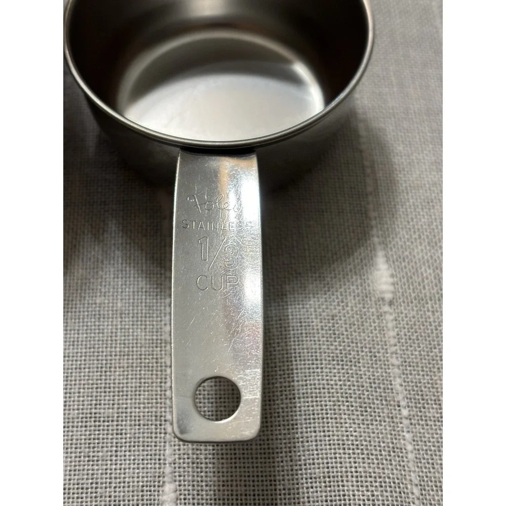 Vintage Foley 2 Pc Replacement Measuring Cups Stainless Steel 1/3 & 1 Cup EUC